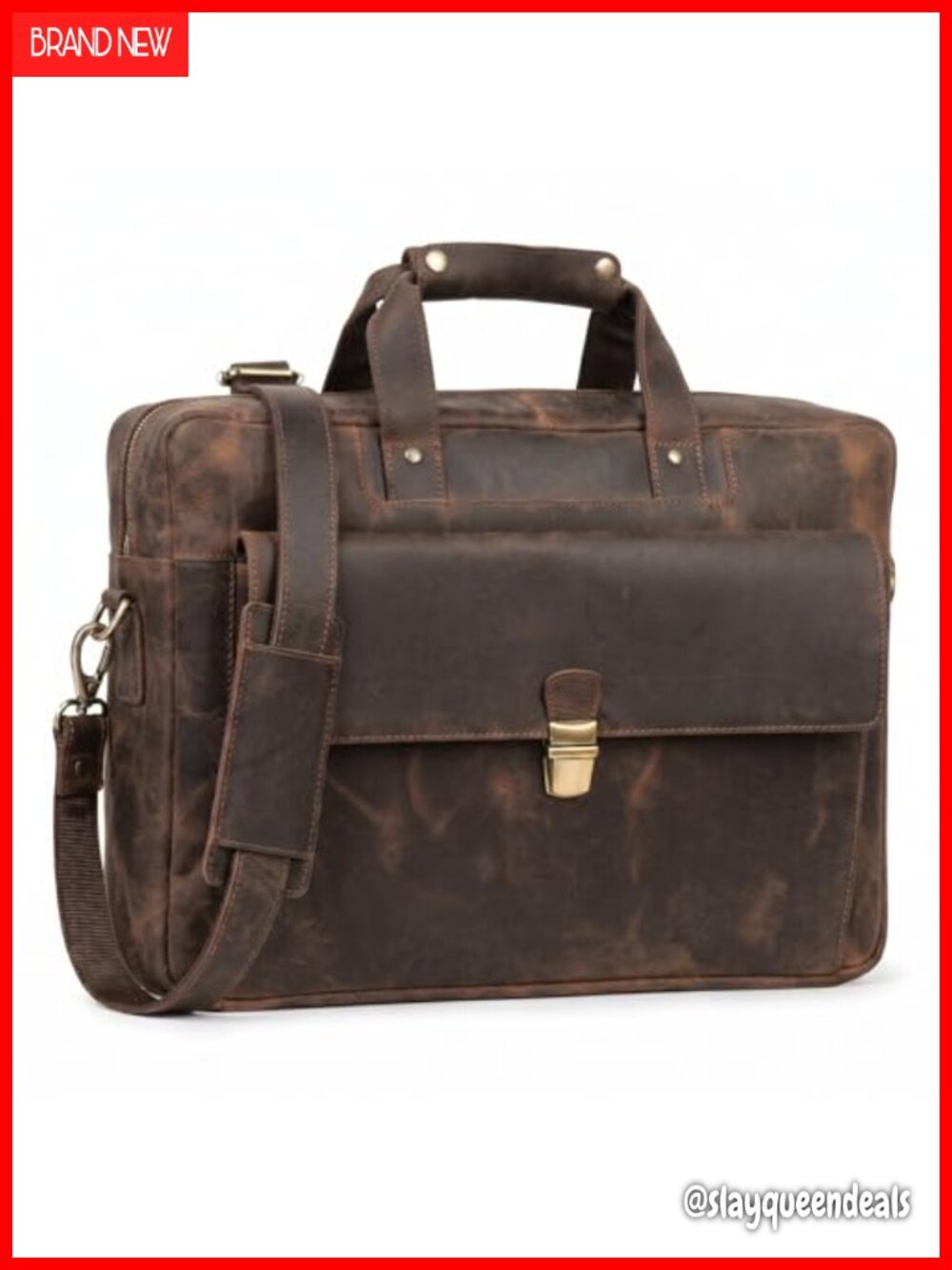 Large Full Grain Crazy Horse Leather Messenger Bag Laptop Briefcase Travel